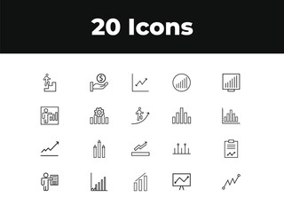Growth line icon set. Set of outline icons related to growth, performance, gain, improvement, increase, evolution, development and others. Growth outline icons collection.

