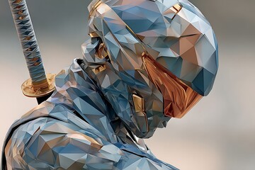 Polygon samurai with a sword blade