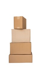 Stack of Cardboard Boxes Isolated on White Background for Shipping