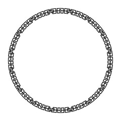 Round frame with greek ornaments. Circle of Roman Empire, Ancient Greece. Elegant element for design in Eastern style. Lace illustration for invitation, ceramic, textile, embroidery, porcelain, engrav