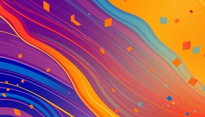 Abstract gradient background with dynamic lines, colorful geometric shapes and mosaic design in blue and orange hues, flyer, template