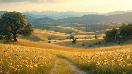 Fototapeta premium A serene mountain vista with panoramic views of rolling hills