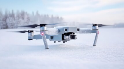 Drone with propellers spinning, frozen motion effect, powerful dynamics