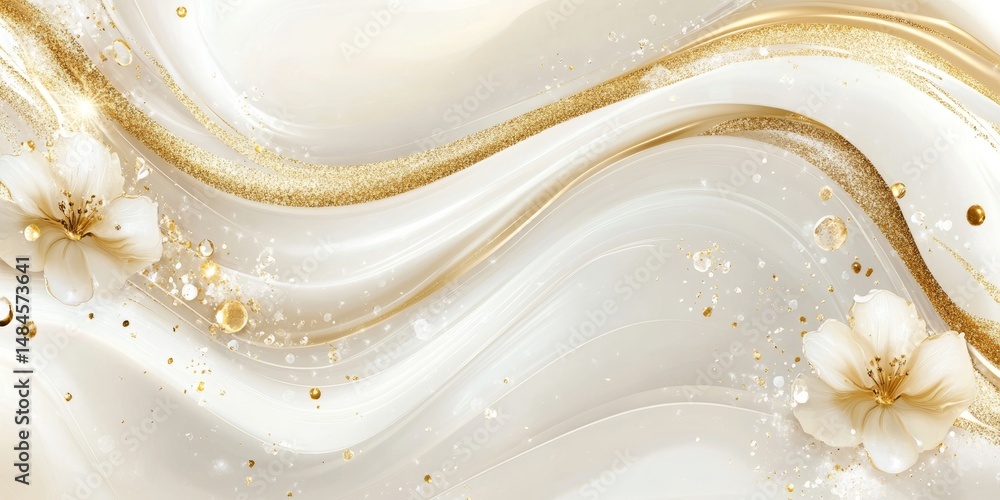 Poster abstract delicate waves fluid background with golden tones, dynamic waves on a soft gentle gradient