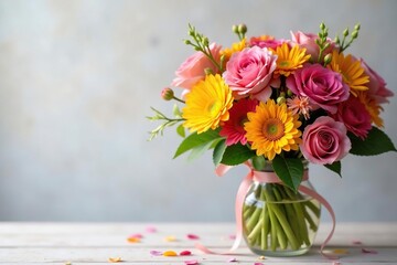 Vibrant bouquet of congratulatory flowers, perfect for celebrations , joyful, gift