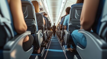 Naklejka premium Airplane Interior with Passengers and Crew