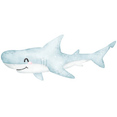 Cute watercolor shark funny playful predator under the sea