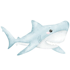 Cute watercolor shark funny playful predator under the sea