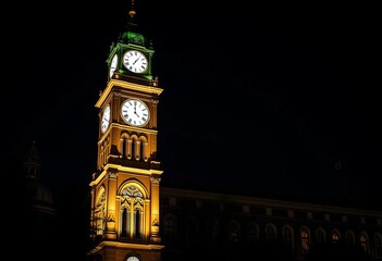 Majestic clock tower, illuminated against night sky, illuminated, Big Ben