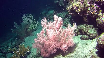 Obraz premium Underwater coral reef scene with delicate pink sea fans.