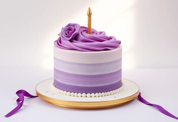 Elegant purple ombre birthday cake with simple gold accents on white, dessert, bakery