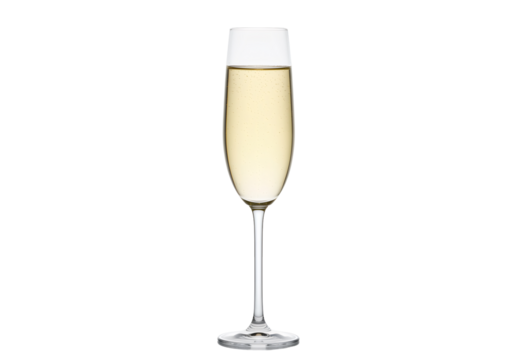 透明な背景に分離された泡立ちのあるシャンパンが入ったフルート グラス シャンパンのお祝いの飲み物のグラス