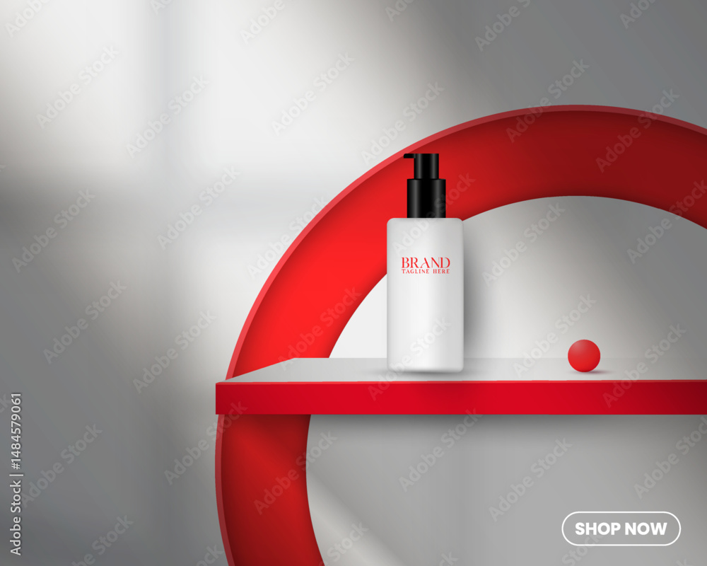 Aufkleber minimalist red color abstract empty social media product sale podium background design. 3d realistic