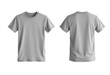 Grey t-shirt mockup, front and back views on white background, visual,  merchandise