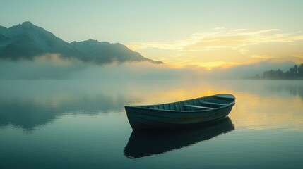 Misty Sunrise Lake Boat