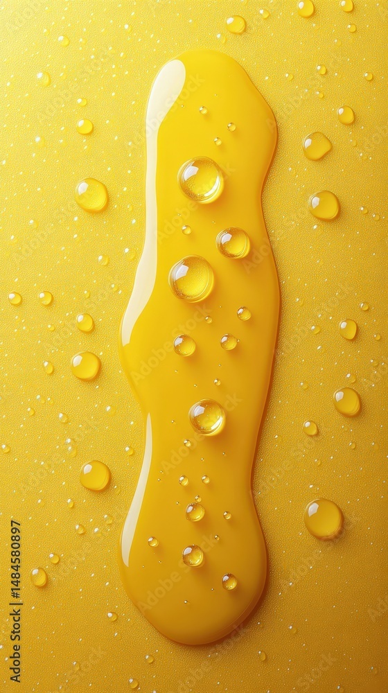 Poster golden drop: capturing a mesmerizing macro shot of a viscous golden liquid, scattered with delicate 