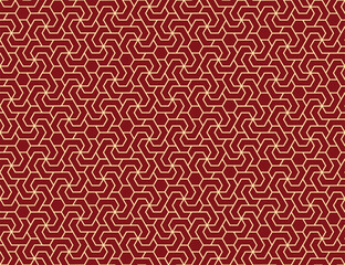 The geometric pattern with lines. Seamless vector background. Golden and red texture. Graphic modern pattern. Simple lattice graphic design