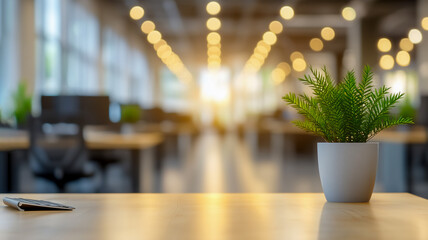 A potted plant sits on a table in a room with a lot of light