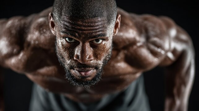 Intense full-body workout man performing mountain climbers in gym environment for hardcore fitness and cardio training