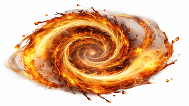 Fiery red and orange fractal swirls in an abstract circular design evoke energetic artistic expression on transparent background - Powered by Adobe