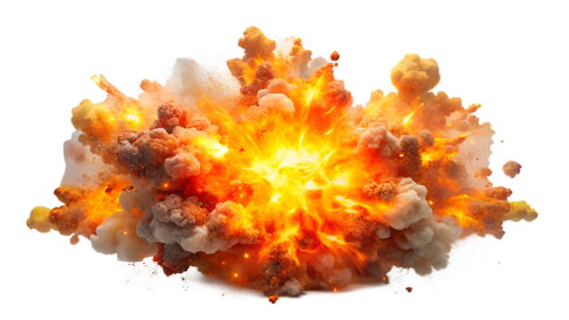 Fiery explosion of red and orange flames abstractly depicts intense heat and burning energy on transparent background