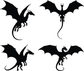 Fototapeta premium dragon silhouette vector isolated black on white background