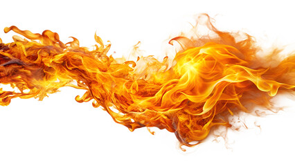 A fiery red heart ablaze with orange flames burns intensely against a stark transparent background, radiating heat and light