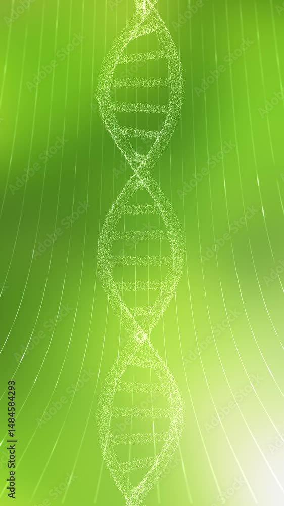 Poster loop sunny green nature bokeh with lines and dna chain rotation vertical background.