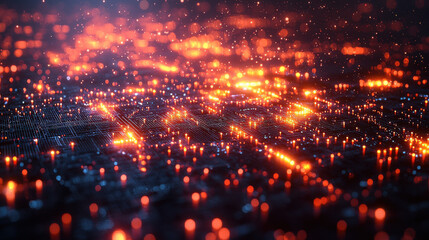Obraz premium A pulsating cityscape of neon grids, where lines of light dance and morph in a mesmerizing spectacle, showcasing the boundless possibilities of generative AI and its potential to revolutionize 