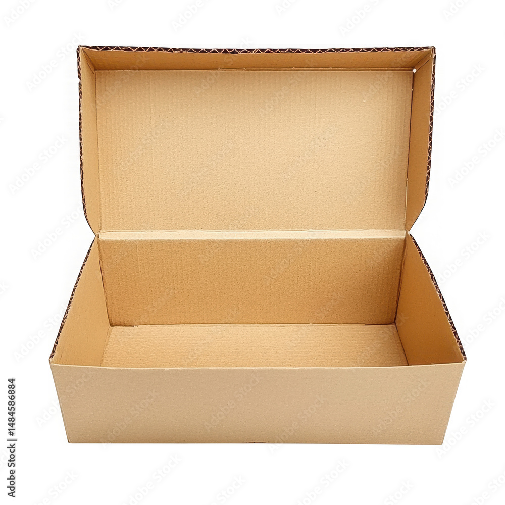 Poster open cardboard box container on transparent background