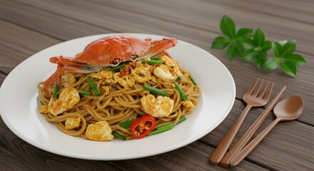 Delicious Ramen Bowl with Delicious Crab Topping