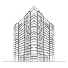 Fototapeta premium Minimalist symmetrical office building architecture illustrated drawing.