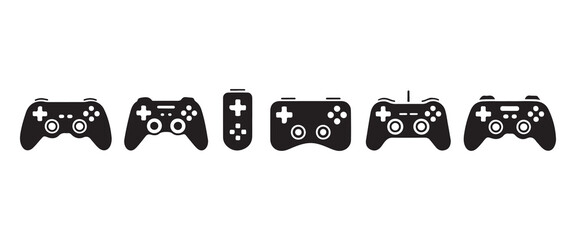 Gaming Controller Icon Set Vector Black Silhouettes of Console Pads Joysticks Handheld Devices and Keyboards © rs_studios