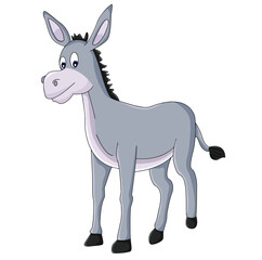 Cute cartoon hand drawn vector grey donkey clipart.