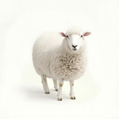 Obraz premium Fullbody photograph of isolated sheep on white background, showcasing its fluffy wool and calm demeanor