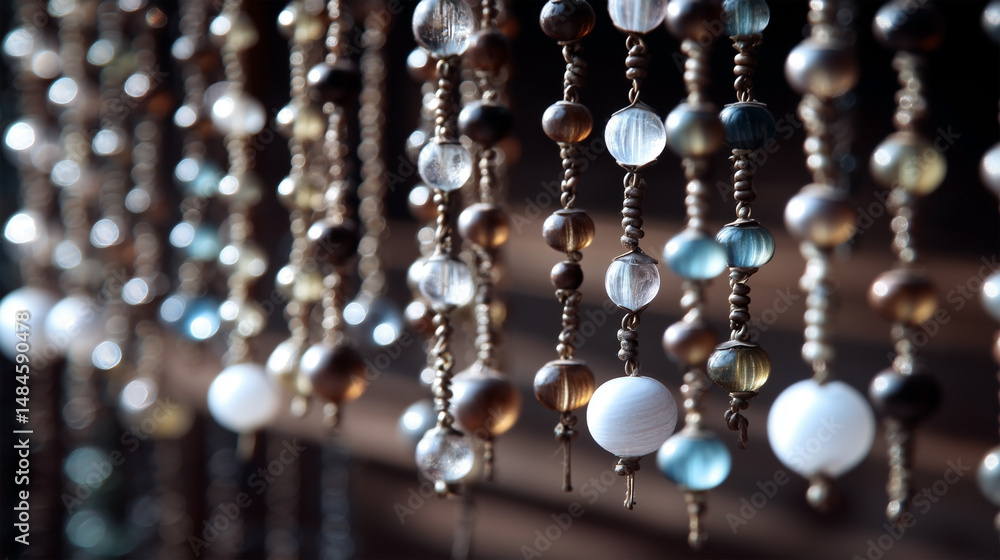Poster a row of beads with a variety of colors and sizes
