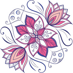 Ornate floral mandala design in pink and purple, perfect for prints and patterns.