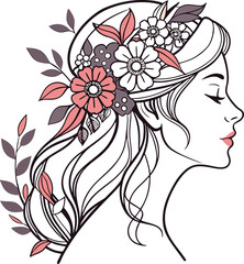 Elegant Floral Profile of a Woman, Perfect for Feminine Design.