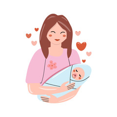Mother and Newborn Baby - Tender Parenting Moment Illustration