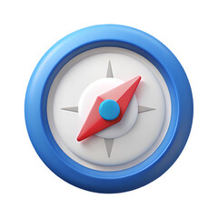 3d rendered illustration of a classic navigation compass icon with blue and red elements on black