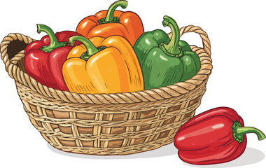 Capsicum vector design, Capsicum in wicker basket in white background vector design
