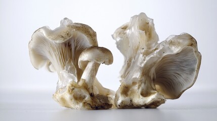 Three fresh shiitake mushrooms are displayed against a white background.