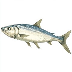Obraz premium Illustration of a Sleek Silvery Sardine Swimming Gracefully in Aquatic Environment