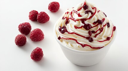 A tall glass filled with creamy vanilla ice cream topped with a rich, dark berry sauce and fresh blackberries.