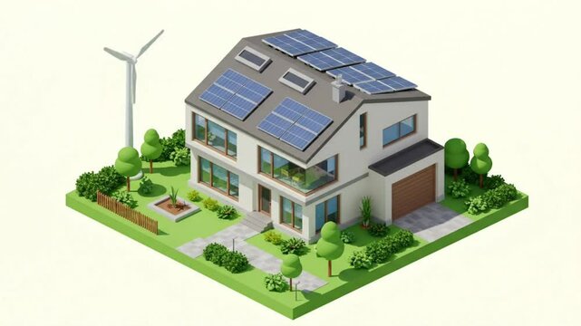 Modern sustainable home isometric illustration
