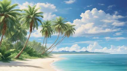Tropical Beach Paradise with Palm Trees and White Sand