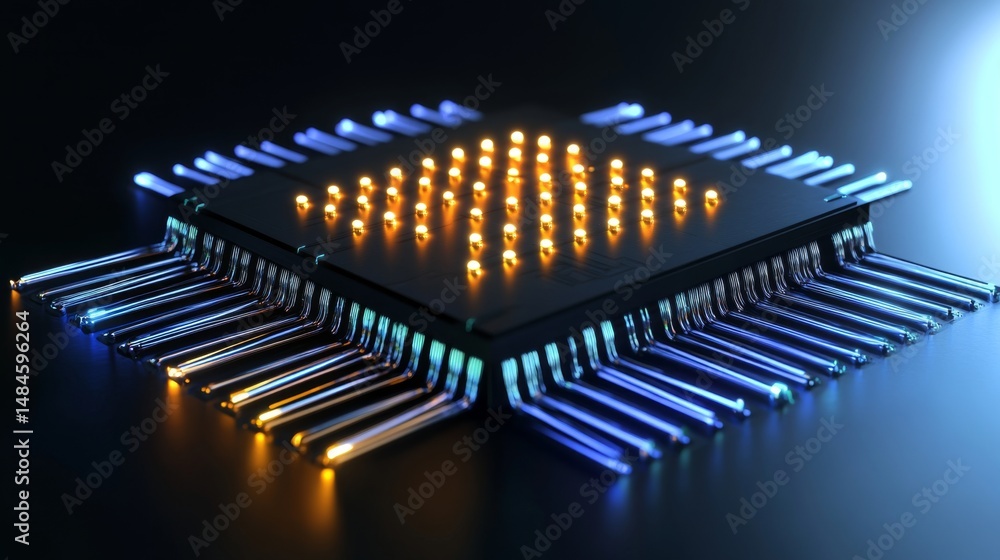 Poster high-tech integrated circuit with illuminated connections and design
