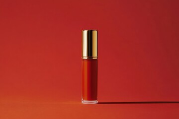 Lip gloss glamour on red backdrop