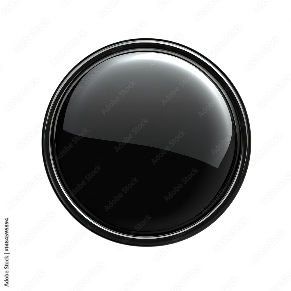 Poster a sleek obsidian button reflecting light hinting at hidden depths and on transparent background