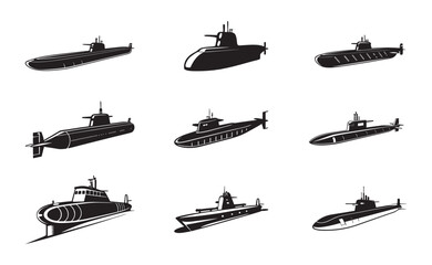 Obraz premium Collection of submarine silhouettes 